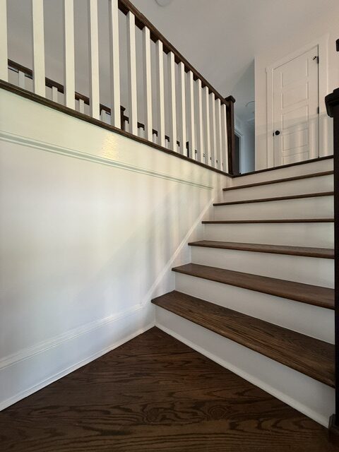 Indoor painting project of stairs in home located in hampstead north carolina